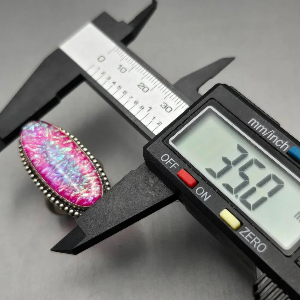 Triplet Opal Statement Ring VTG Pink Iridescent Glass Cabochon Size 8 Silver Plt - Picture 9 of 12